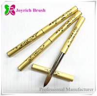 Pinceau à ongles en poils de Kolinsky de qualité supérieure avec manche doré laser, pinceau pour peinture acrylique pour la création d'ongles professionnels