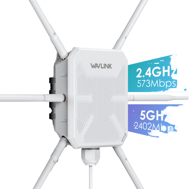 Qitai 4ROU833 Outdoor Waterproof IP67 AP Repeater Router WiFi6 PoE 6x7dBi Antennas 100-300M Coverage 7dBi Gain Wireless Access
