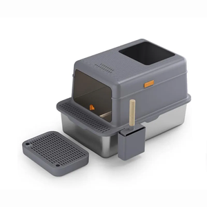 Anti-éclaboussures <span class=keywords><strong>avec</strong></span> poignées Pelle coulissante Contrôle des odeurs <span class=keywords><strong>Bac</strong></span> à litière en acier inoxydable pour chat <span class=keywords><strong>Bac</strong></span> à <span class=keywords><strong>sable</strong></span> pour chat - Product Image 5