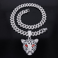 Chaîne cubaine unisexe tendance style punk cool hip-hop européen et américain, avec pendentif tête de léopard imposant et dominant en diamant, en alliage doré
