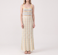 Robe longue en maille rayée élégante pour femme, sans manches, col rond, coupe trapèze, mi-longue, collection Printemps/Été, modèle KD2459, idéale au quotidien