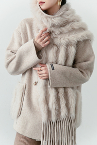 YRW025 vente directe d'usine accepter personnalisé faire luxe 100% <span class=keywords><strong>laine</strong></span> veste femmes élégantes manteau avec fourrure de renard châle 2 voies Style - Product Image 5