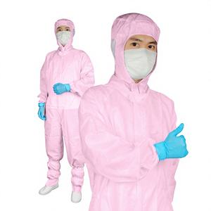 بدلة واقية خفيفة الوزن مضادة للكهرباء الساكنة بخطوط وردية مع شبكة للأذن لمصانع الإلكترونيات - Product Image 1