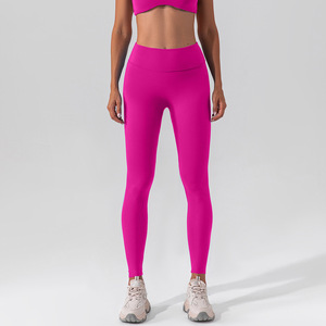 कस्टम डिजाइन महिलाओं की उच्च कमर लोचदार योग पैंट हिप-लिफ्टिंग पेट टाइट फिटनेस प्रशिक्षण ठोस नग्न शैली - Product Image 4