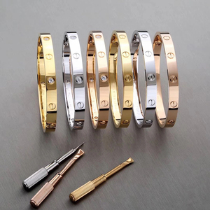 Fashion Zircon Brand Screwdriver Screw Love 316L Stainless Steel 18K Gold Plated Bangle <strong>Bracelets</strong> for Women and Men - Product Image 3