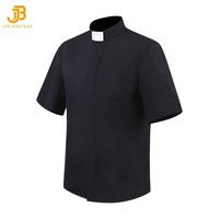 Chemise noire de cosplay de prêtre pour homme, manches courtes, pour Halloween, jeu de rôle missionnaire