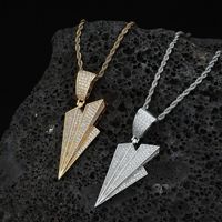 Collier pendentif avion en papier tendance pour homme - Laiton doré et argenté avec pierres CZ, bijoux style hip-hop pour rappeur
