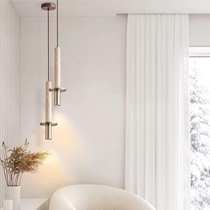 Lámpara <span class=keywords><strong>Colgante</strong></span> Recta de Piedra Amarilla, Pantalla <span class=keywords><strong>Tubular</strong></span> de Metal, Lámpara de Suspensión para Dormitorio, Mesita de Noche, Entrada, Cafetería, Bar - Product Image 3