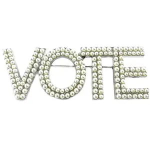 Large size Newest Custom Pin Design Bling Rhinestones Pin Pearl Vote Brooch