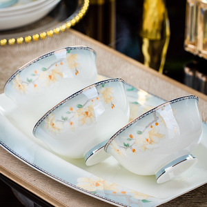 Modern Luxury Elegant Bone China Flower Plates Bowls <b>Dinnerware</b> <b>Set</b> Dishwasher Safe Utensils Kit Wholesale Manufacturer Direct - Product Image 3