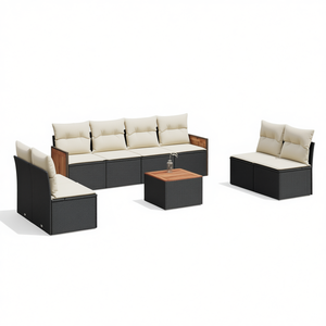 Ensemble de canapés de jardin en rotin noir, mobilier d'extérieur avec coussins en mousse haute densité, design contemporain imperméable - Product Image 1