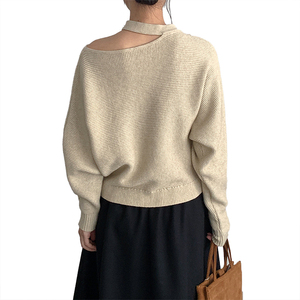 Suéter Halter con Escote Descubierto y Hombros Descubiertos para Mujer, Suéter de Punto de Manga Larga que Realza la Figura, Top Moderno para Mujer - Product Image 4