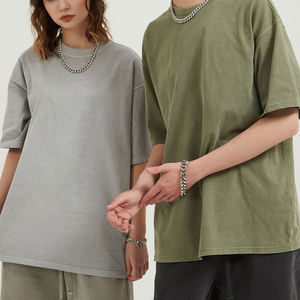 T-shirt unisexe épais, prélavé et vieilli, effet délavé, vente en gros, faible MOQ, logo personnalisé, uniforme de travail d'entreprise - Product Image 2