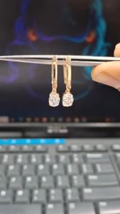 Pendientes de Diamantes Cultivados en Laboratorio, Ovalados, Chapados en Oro Amarillo de 14K, Elegantes, para Novia, Boda, Joyería Fina, Regalo de Aniversario para Ella - Product Image 4