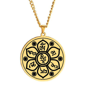 Colar de Pingente de Aço Inoxidável com Amuleto da Sorte, Mantra de Seis Caracteres Budistas, em Aço Titânio, Moderno e com Personalidade - Product Image 1
