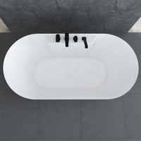 Baignoire ovale autoportante en acrylique blanc brillant de 1,5 m, baignoire profonde moderne avec fonction cascade pour salle de bain