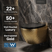 WC monobloc sans bride en céramique de luxe européen, bidet mural doré, réservoir encastré, finition électroplaquée, toilette automatique