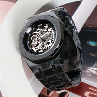 Montre chronographe automatique mécanique résistante à l'eau avec boîtier et bracelet en acier inoxydable au design squelette tendance OEM