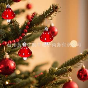 Petites décorations de Noël en forme de champignon en plastique rouge, pendentifs pour centres commerciaux, décoration de fête, festival - Product Image 1