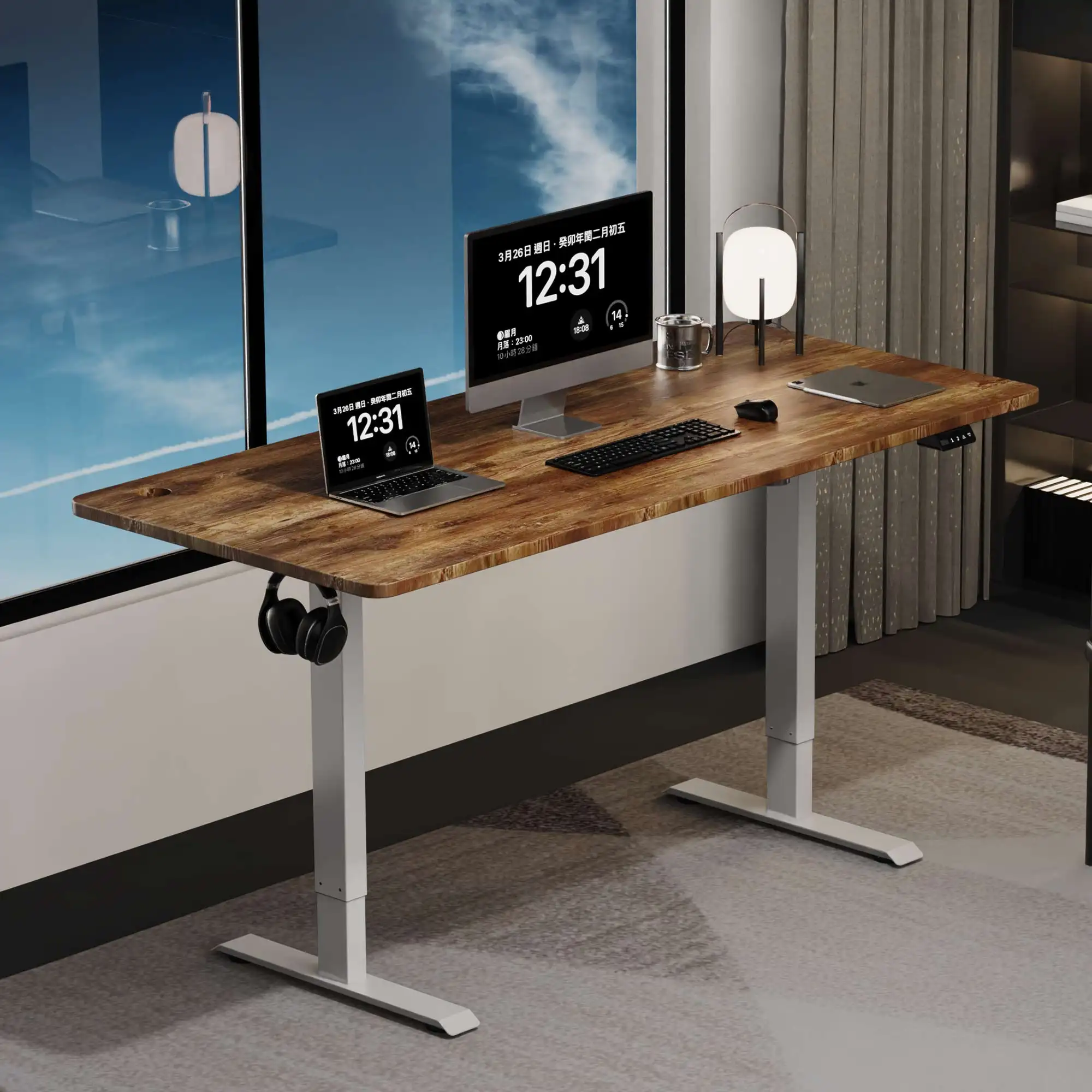 NBHY meja listrik rumah kantor Modern, komputer pintar tinggi meja dapat diatur
