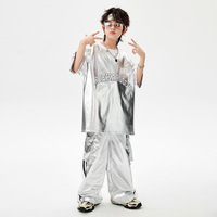 Costume de danse hip-hop pour enfants, garçons et filles, ensemble de survêtement ample argenté, tenue de scène pour jazz et cheerleading, OEM&ODM