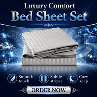 Parure de draps 4 pièces gris clair à rayures de 3 cm pour lit Queen, 300 fils, en polyester, résistante à la décoloration et au rétrécissement, literie d'hôtel, vente en gros, logo personnalisé