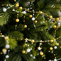 Chaîne de perles de Noël en cristal de 2 m, perles dorées et blanches, utilisée pour la décoration de l'arbre de Noël, les mariages et la décoration intérieure.
