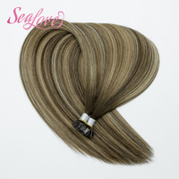 Extensions de cheveux humains de qualité supérieure, marque privée, russes, brutes, ondulées, Remy, à pointe plate, avec kératine, pour salon
