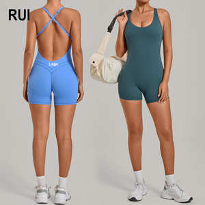 Combinaison de yoga personnalisée RUIQUWIN pour femme, combinaison sans couture une pièce, taille haute, combinaison de sport, bretelles croisées, séchage rapide - Product Image 1
