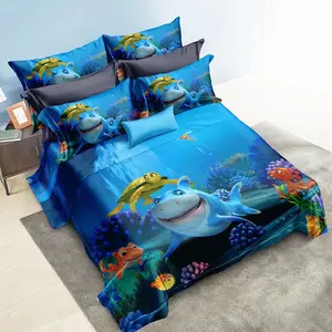 Digital Print Ocean 100% Microfiber Cartoon Design Bed Sheet 3D Dolphin Kids Duvet Cover 3 Pcs Baby Bedding Set