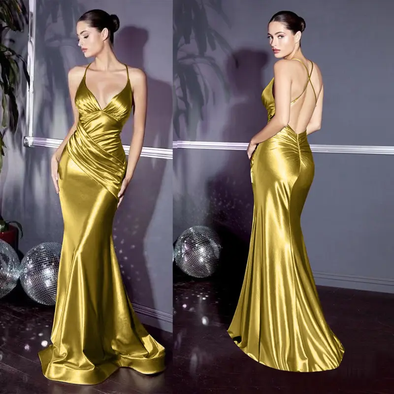 2023 Sexy Elegant Slim Backless Fishtail Ball Gown Long Dresses Casual Club Womens Sling Evening Dress