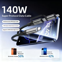 Câble de charge rapide USB C PPS 140W Type C vers Type C, cordon de données tressé avec adaptateur L pour iPhone, tablette, ordinateur portable