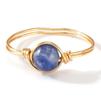 Bague en pierre naturelle brute de cristal de guérison en or, enveloppée de fil de cuivre, pierre précieuse irrégulière, ajustable, cadeau bijoux unisexe, vente en gros