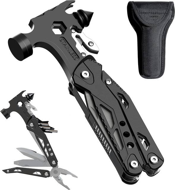 16-in-1 Industrial Grade Portable Hammer Multi Tool Aluminum OEM Hiking Folding Blades Screwdrivers Pliers Hunting EDC Cool