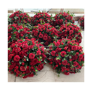 Precio de fábrica Flores Rojas Bola Beso Bola Real Touch Rosa Flores Centro de mesa para la decoración de la boda - Product Image 1