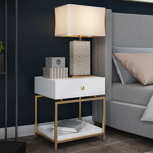 Light Luxury Gold Frame <strong>Bedside</strong> Cabinet <strong>Table</strong> <strong>Tiny</strong> White Nordic Bedroom Furniture with Drawer Wooden Nightstand Living Room Home - Product Image 1