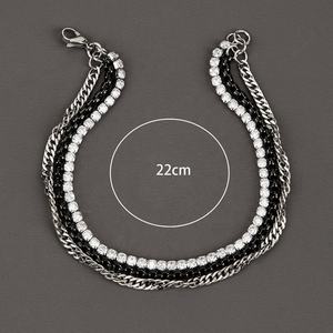 Pulseras de tenis cuadradas con dijes en capas, accesorios de joyería de acero inoxidable con baño de oro negro - Product Image 4