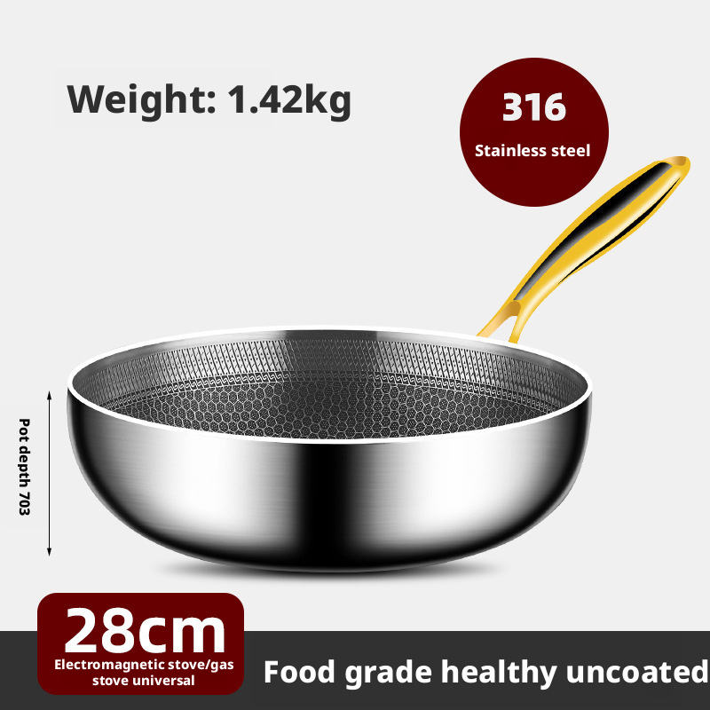 Poêle nid d'abeille argentée 28 cm - sans couvercle - acier inoxydable 316 épais