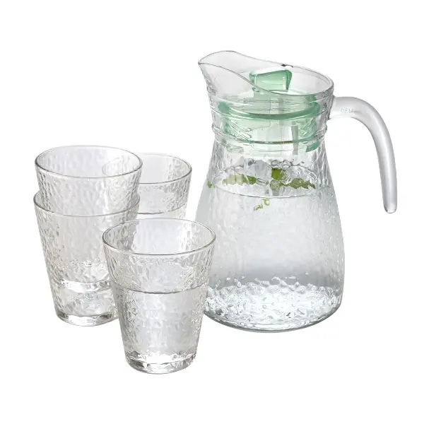 9pc Set of 1 Pitcher & 4 Glasses with Lids Abrus® Drinking Glasses with Carafe