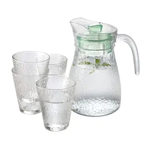 Hammer shape design glass carafe cups printing color glass jug red drink glass pitcher set