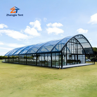 Tenda Atap Lengkung Bahan Aluminium Alloy dengan Jendela PVC Transparan, Rangka Cat Hitam, Tenda Luar Ruangan untuk Pesta, Acara, Pameran, Semua Musim