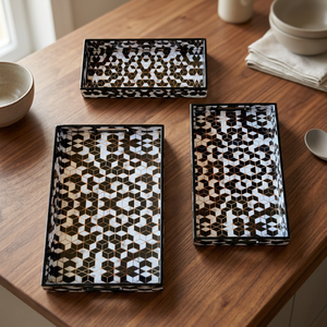 Ensemble de plateaux décoratifs géométriques modernes en MDF, motif abstrait rectangulaire, design avec revêtement, emballage multi-pièces - Product Image 6