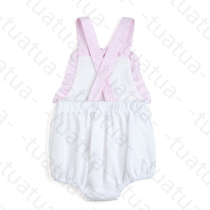 monogramm mädchen kleidung seersucker kundenspezifisch gestreift baby bubble romper bab säugling bubble romper - Product Image 3
