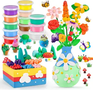 Hot Selling Kids Custom DIY Kreative Modellierung Air Dry Clay Blumenstrauß Kit Mit Vase