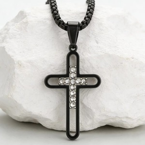 Stainless Steel Cross Pendant Necklace for <b>Men</b> Women,CZ Inlay Hollow Cross Necklace Hip Hop Jewelry for Daily Wear - Product Image 5