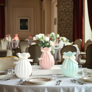 Jarrón de cerámica con rampa degradada Rosa nórdica, arreglo de cinta de seda acanalada ondulada, jarrón de brotes, Decoración de mesa de boda <span class=keywords><strong>para</strong></span> el hogar - Product Image 1