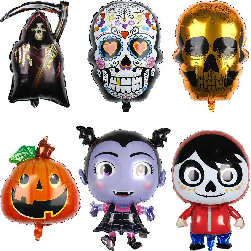 New Skull Vampire Girl Aluminum Foil Balloon Pumpkin Head Reaper Scythe Halloween Party Decorations Toy Balloons