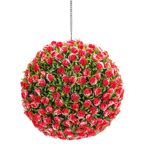 Q15A Garden Home Decoration Faux Topiary Hängende Pflanzen Grün blätter und Rote Rose Künstliche Blumen kugel - Product Image 2