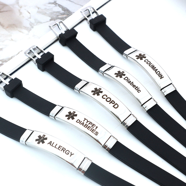 Silicone Medical Alert Stainless Steel Board Wristband Bracelet Jewelry Wholesale for Women and Man