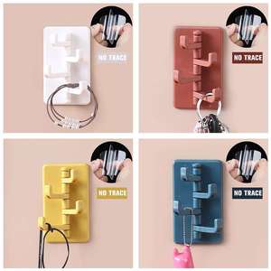 Cocina Baño plástico fuerte adhesivo gancho almacenamiento multifuncional colgador montado en la pared 4 ganchos - Product Image 4